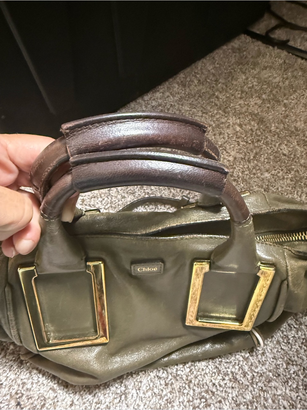 Chloe Olive Green Leather Shoulder Bag‎ with Gold Accents Project AS IS - Picture 9 of 12